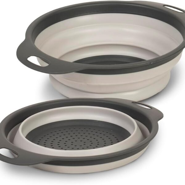 Collapsible Colander Strainer - 2L | Small Pasta Drainer for Kitchen, Vegetables, and Fruit | Round Plastic Foldable Draining Basket for Easy Storage,Grey