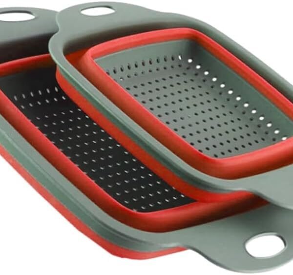 2Pcs Foldable Telescopic Drain Basket Multi Purpose Fruit and Vegetable Storage Basket for Home Kitchen Practical Red Design for Easy Organization