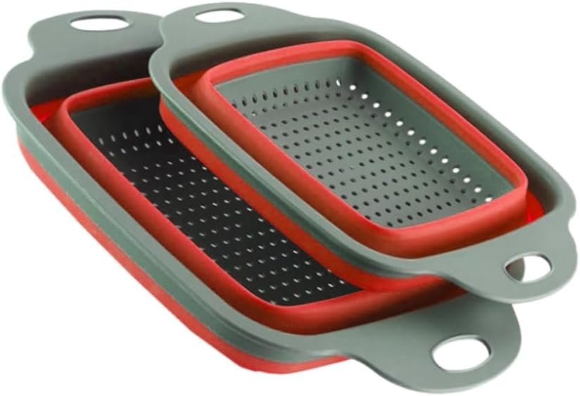 2Pcs Foldable Telescopic Drain Basket Multi Purpose Fruit and Vegetable Storage Basket for Home Kitchen Practical Red Design for Easy Organization