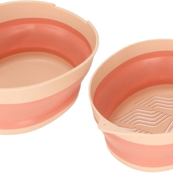 Double Layer Drain Basket Foldable Portable Separate Design Fruit Vegetable Storage Basket Kitchen Outdoor Travel Plastic (Pink Large)