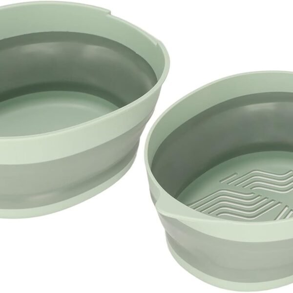 Double Layer Drain Basket Separate Design Foldable Plastic Washing Basket Portable Colander Fruit Vegetable Storage Basket for Kitchen Outdoor Travel(Green Large)
