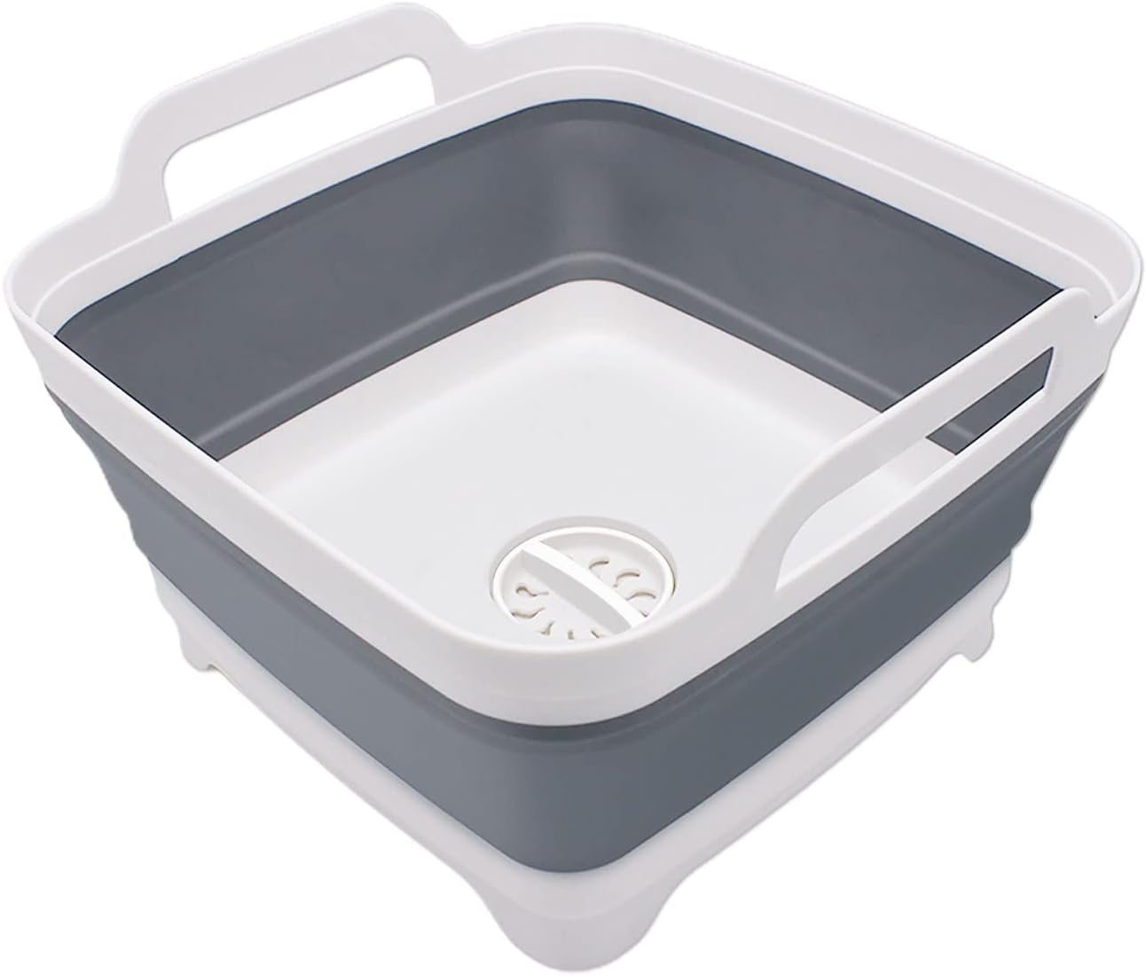 2.4 Gal(9L) Collapsible Dish Basin with Drain Plug, Space Saving Outdoor Multiuse Foldable Sink Tub, Dishpan, Kitchen Storage Tray for Camping, Vegetable Washing, RV (Gray)