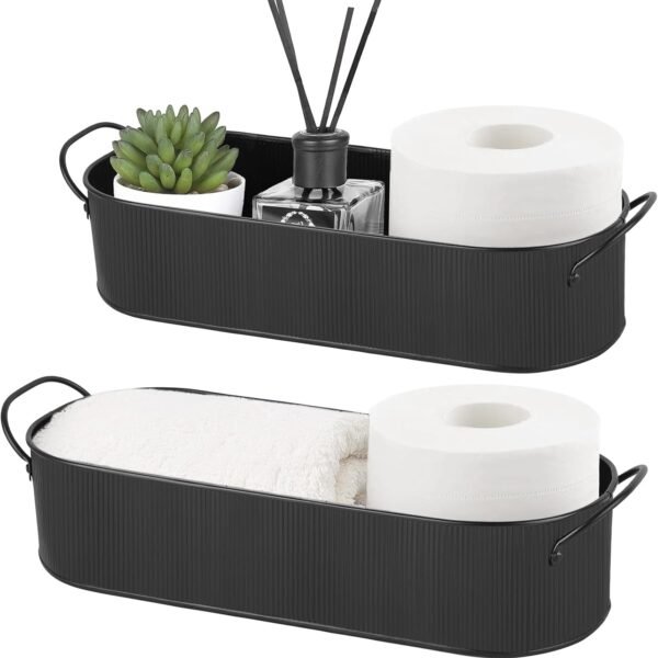 Metal Storage Basket/Toilet Paper Holder (Bathroom Decor), 2-Piece Set