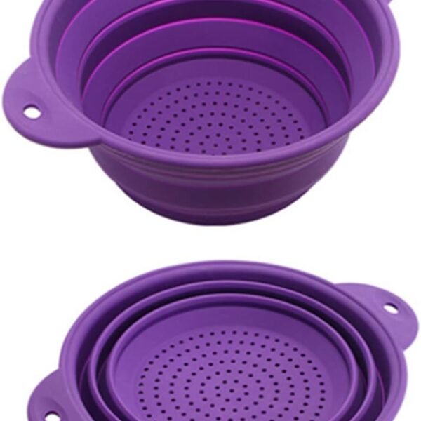 Folding Colander Drain Basket Set Fruit Vegetable Basket Foldable Silicone Strainer Colander Drainer Kitchen Sink Drain Basket Drain Rack Basket Strainer, Purple