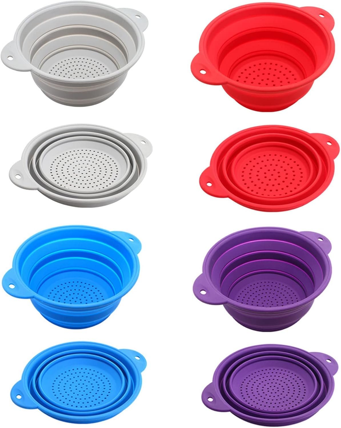 Folding Colander Drain Basket Set Fruit Vegetable Basket Foldable Silicone Strainer Colander Drainer Kitchen Sink Drain Basket Drain Rack Basket Strainer, Purple