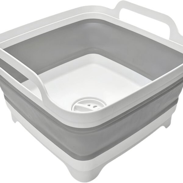 Collapsible Wash Basin 9L, Foldable Dish Tub with Drain Plug, Portable Collapsible Dish Basin, Camping Sink for Washing Dishes, Laundry & Kitchen Use,Gray