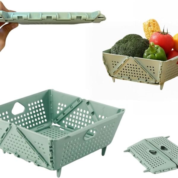 Collapsible Kitchen Colander and Strainer - Foldable Plastic Drain Basket for Fruit, Vegetables, Pasta - Space-Saving for Kitchen, RV, and Camping - BPA-Free & Dishwasher Safe (Green-1pcs)