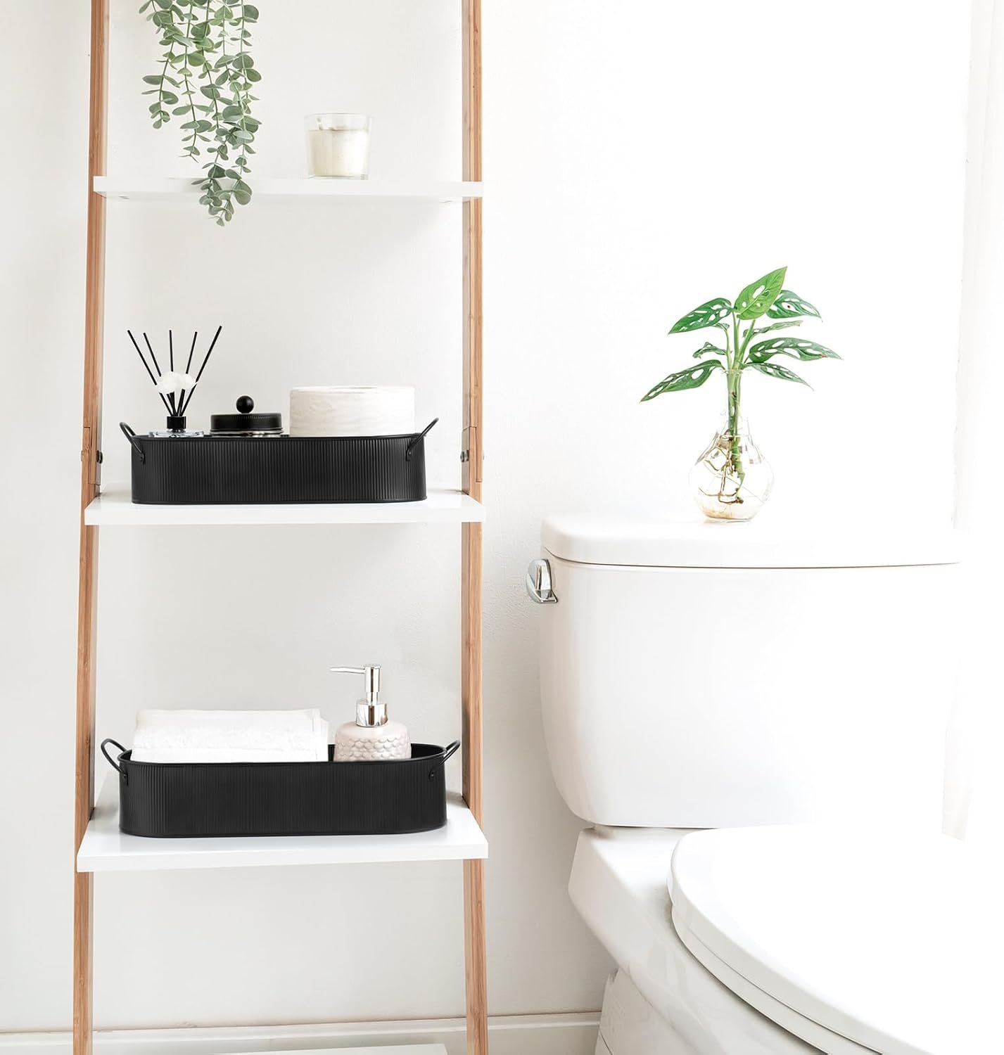 Metal Storage Basket/Toilet Paper Holder (Bathroom Decor), 2-Piece Set