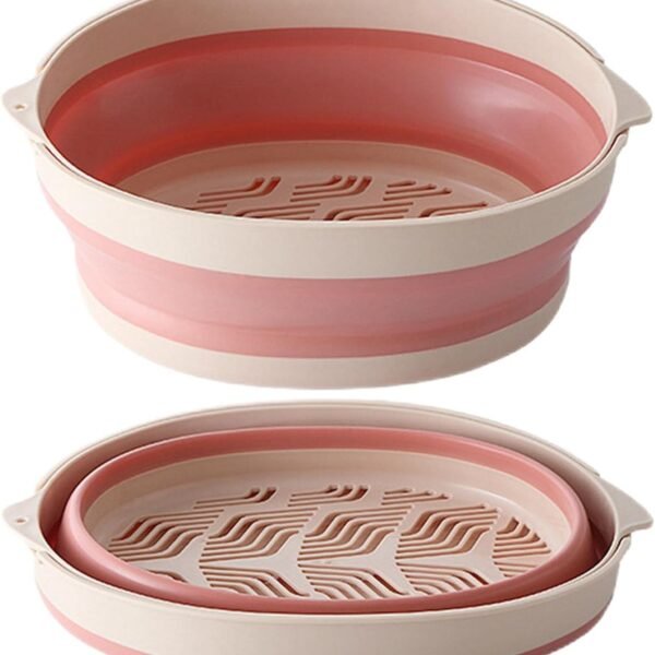 Folding Drain Basket Food Washing Basket Collapsible Fruit Vegetable Colander for Home Kitchen Restaurant (Pink)