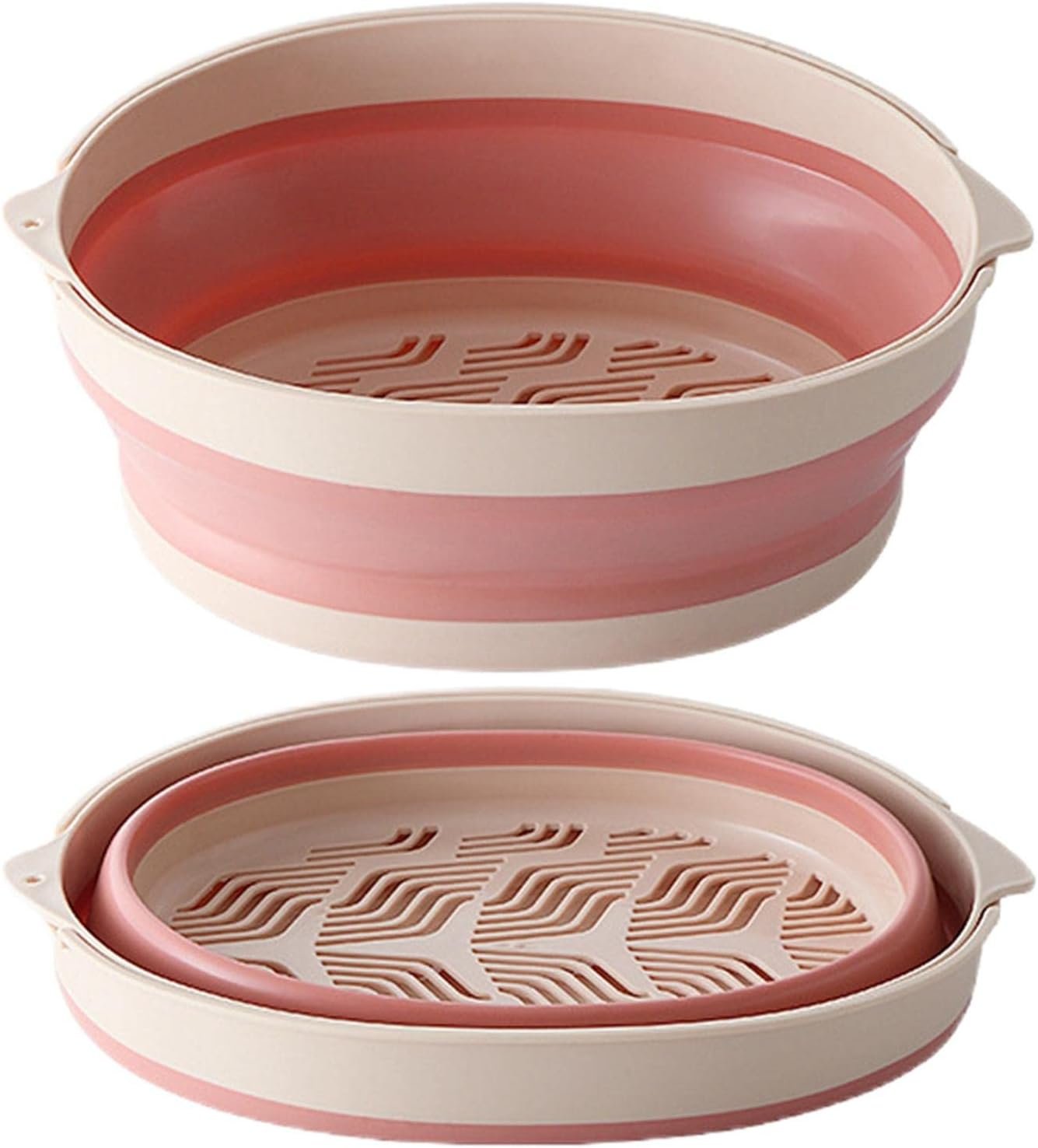 Folding Drain Basket Food Washing Basket Collapsible Fruit Vegetable Colander for Home Kitchen Restaurant (Pink)