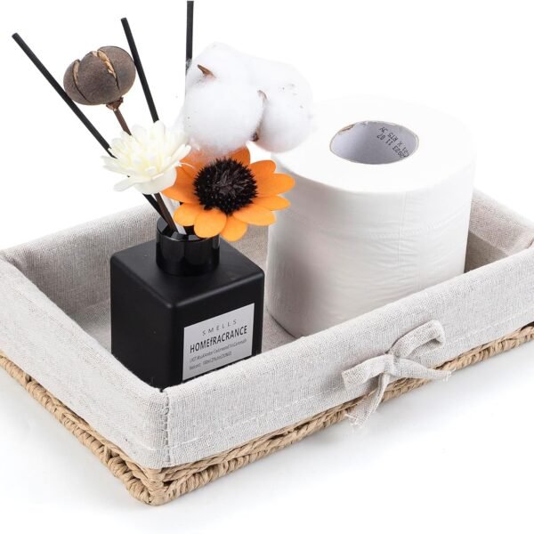 Wicker Toilet Tank Top Storage Tray/Basket—Suitable For Countertops Or Tank Tops; Complements Various Home Styles