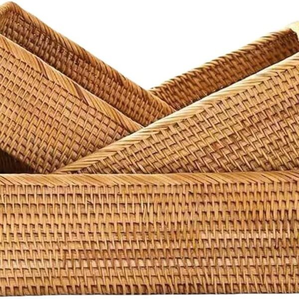 Rattan/Wicker Organizer Basket – Hand-Woven Fruit Basket; Decorative Basket for Kitchen Counter, Living Room, and Bathroom (3-Piece Set)