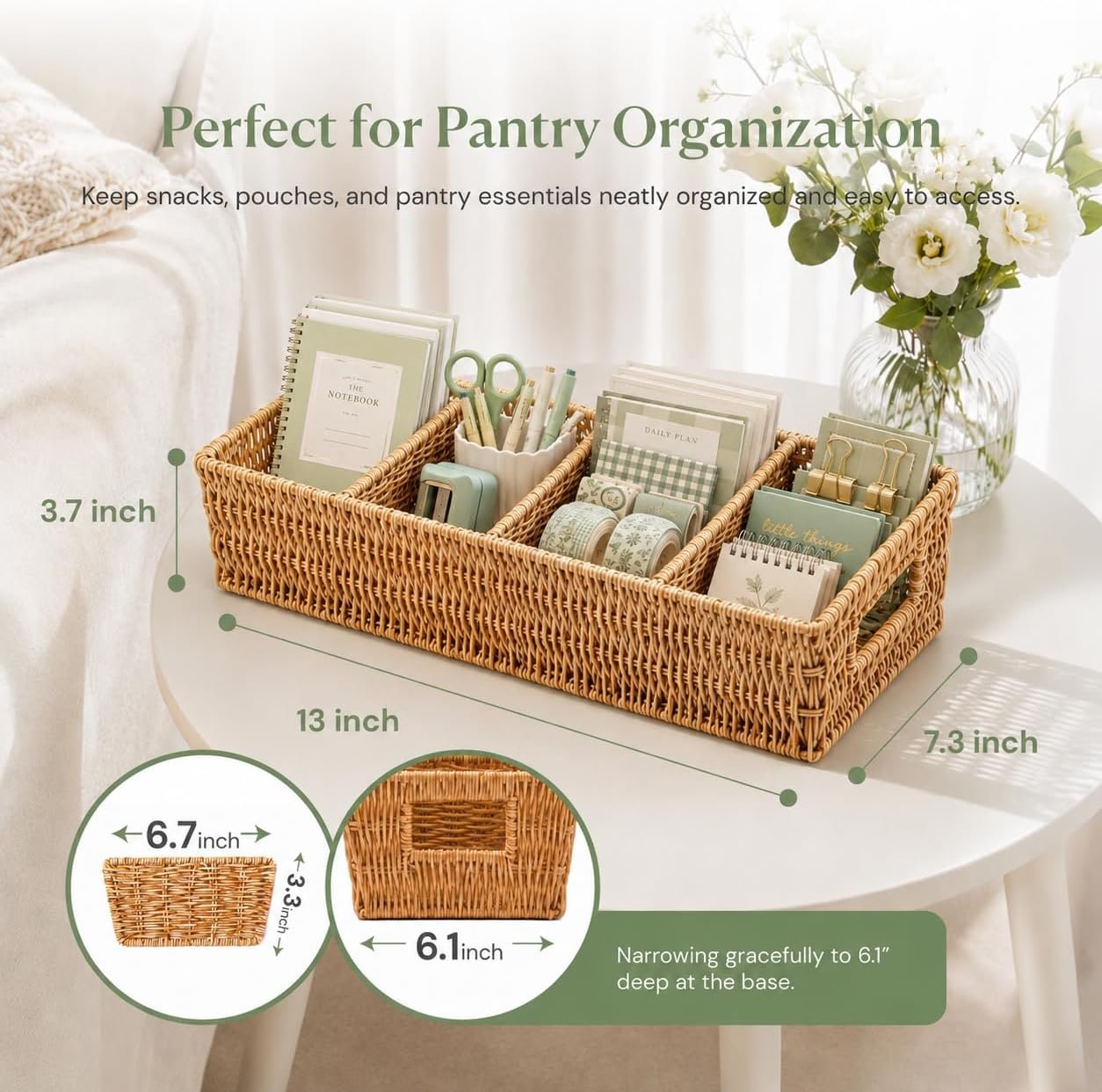 Rattan Pantry Storage Basket Set (2-Piece) – With Removable Dividers