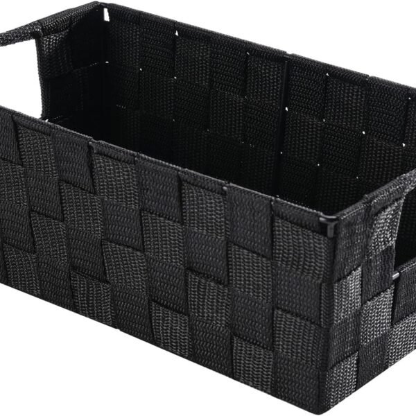 Small Woven Storage Basket—Decorative Basket With Metal Frame; Versatile Solution For Home Organization And Closet Storage (Black)