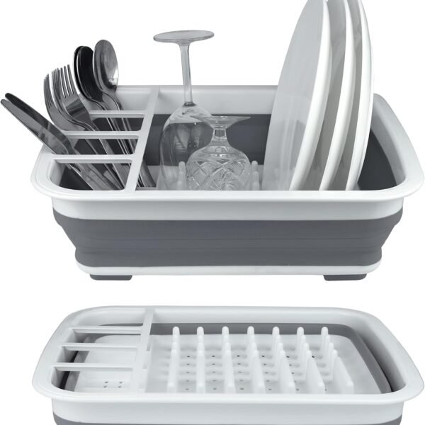 Plastic Collapsible Dish Drying Rack, Foldable Dinnerware Drainer Organizer for Storage,Kitchen