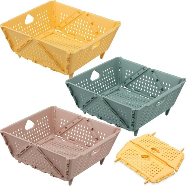 3 Pack Versatile Collapsible Colander Thickened Plastic Kitchen Collapsible Strainer with Resting Feet Wash Foldable Storage Drain Basket for Pasta, Fruit, Vegetables, Berry Space Saving