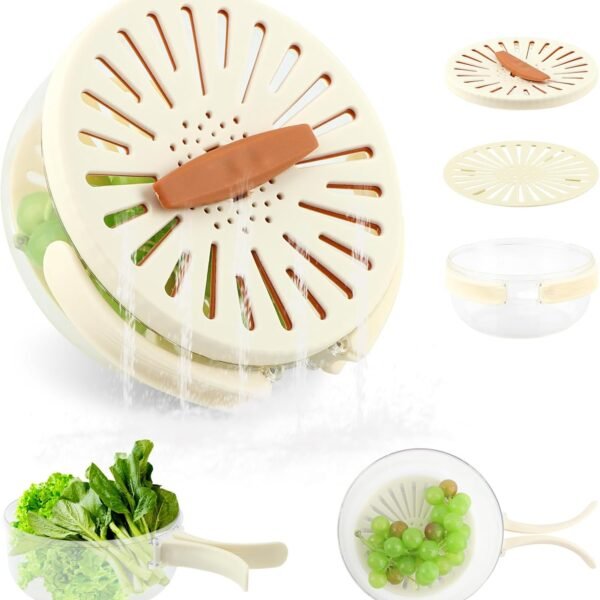 Draining Basket With Lid, Sink Drain Basket, 2 In 1 Multifunctional Drain Basket, Fruit Washing Bowl With Strainer, With Collapsible Handle For Washing Fruits And Vegetables (COLOR: Brown)
