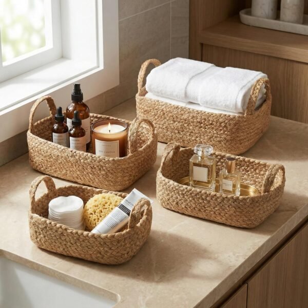 Premium 4-Piece Storage Basket Set—Natural Jute Rope Woven Baskets