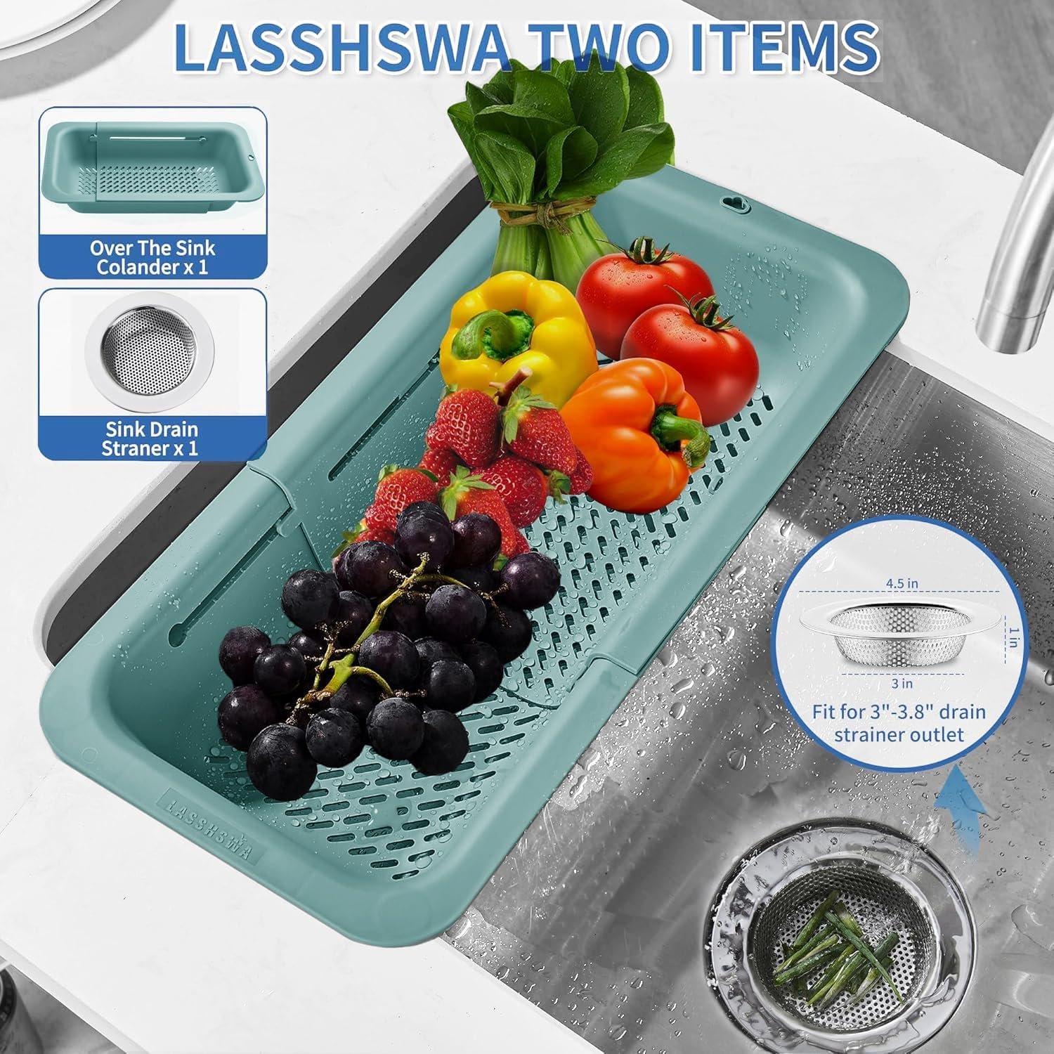 Collapsible Colander and Strainer for Kitchen, Over the Sink Strainer Basket for Kitchen, Fruit Pasta Food Strainer Expandable Plastic Colander with A Sink Drain Strainer Stainless Steel
