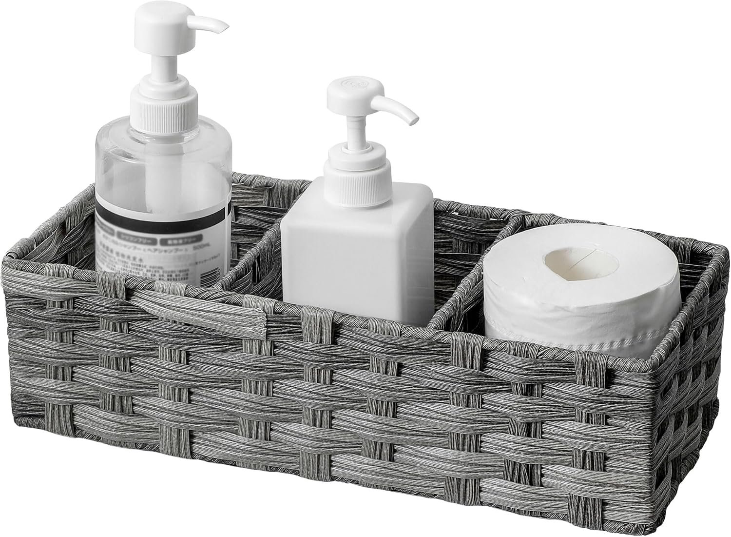 Toilet Tank Top Storage Basket—Versatile Hand-Woven Faux-Rattan Plastic Basket (With Divider); Suitable For Shelves, Farmhouse-Style Bathroom Decor, And Countertop Storage