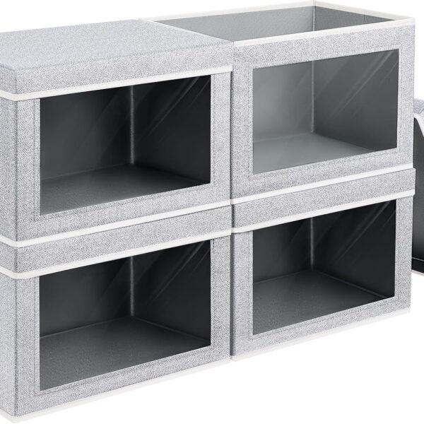 Foldable Storage Bin with Lid - Closet Storage Organizer with Window, Storage Bins with Lids for Clothes, Fabric Storage Baskets for Shelves, Bedroom, Dorm, Light Grey, 4 Pack