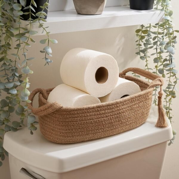 Decorative Toilet Paper Basket—Boho-Style Jute And Cotton Rope Woven Basket (With Tassels)