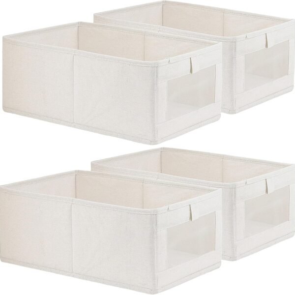 Linen Storage Bins (4-Piece Set) — For organizing clothes, jeans, toys, and books; fits shelves, closets, and wardrobes; large storage baskets/boxes with viewing windows