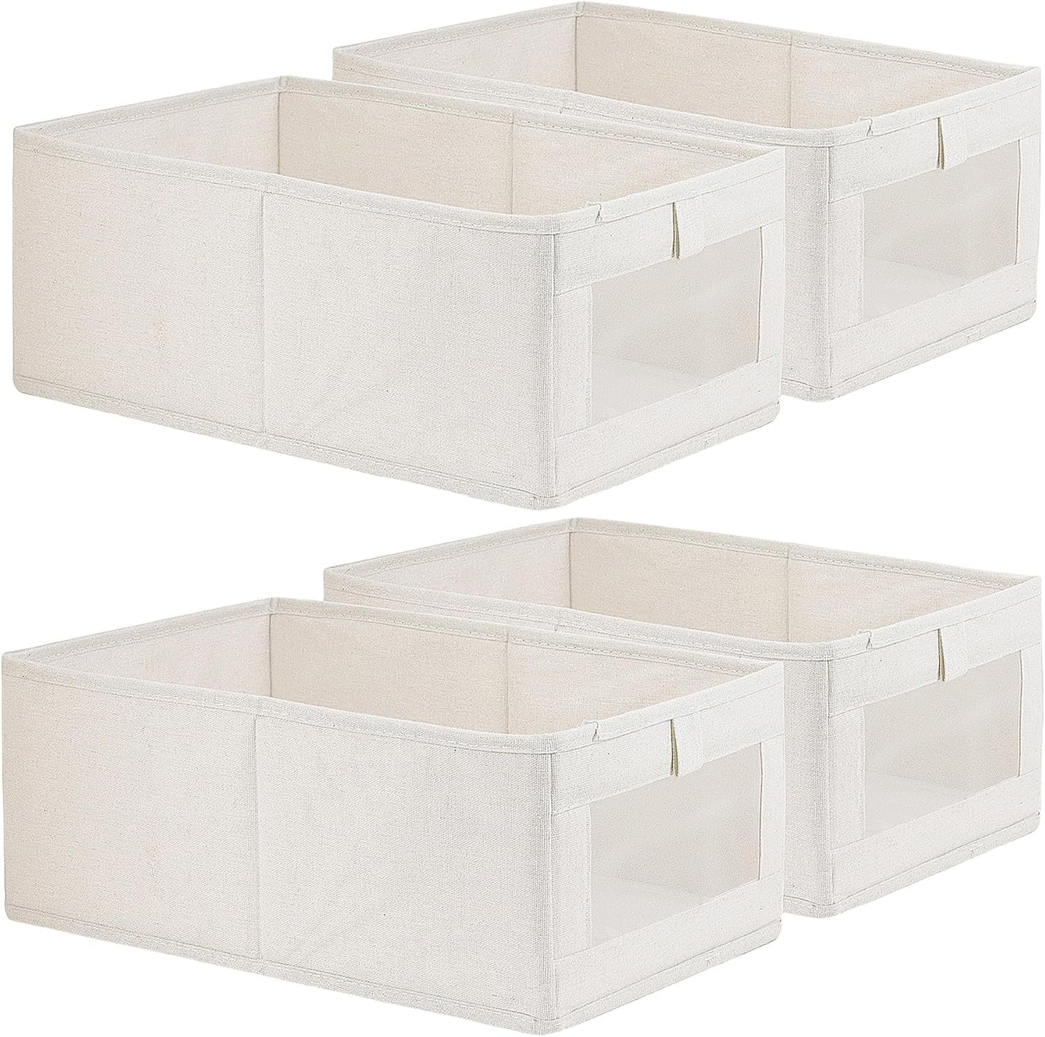 Linen Storage Bins (4-Piece Set) — For organizing clothes, jeans, toys, and books; fits shelves, closets, and wardrobes; large storage baskets/boxes with viewing windows