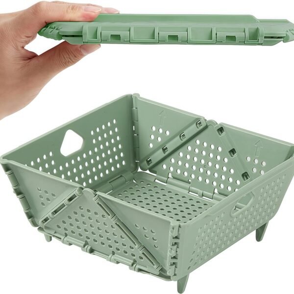 Collapsible Strainers and Colanders for Kitchen, Foldable Plastic Storage Drain Basket for Pasta, Fruit, Vegetables, Berry Space-Saving, BPA-Free, Dishwasher Safe (Green)