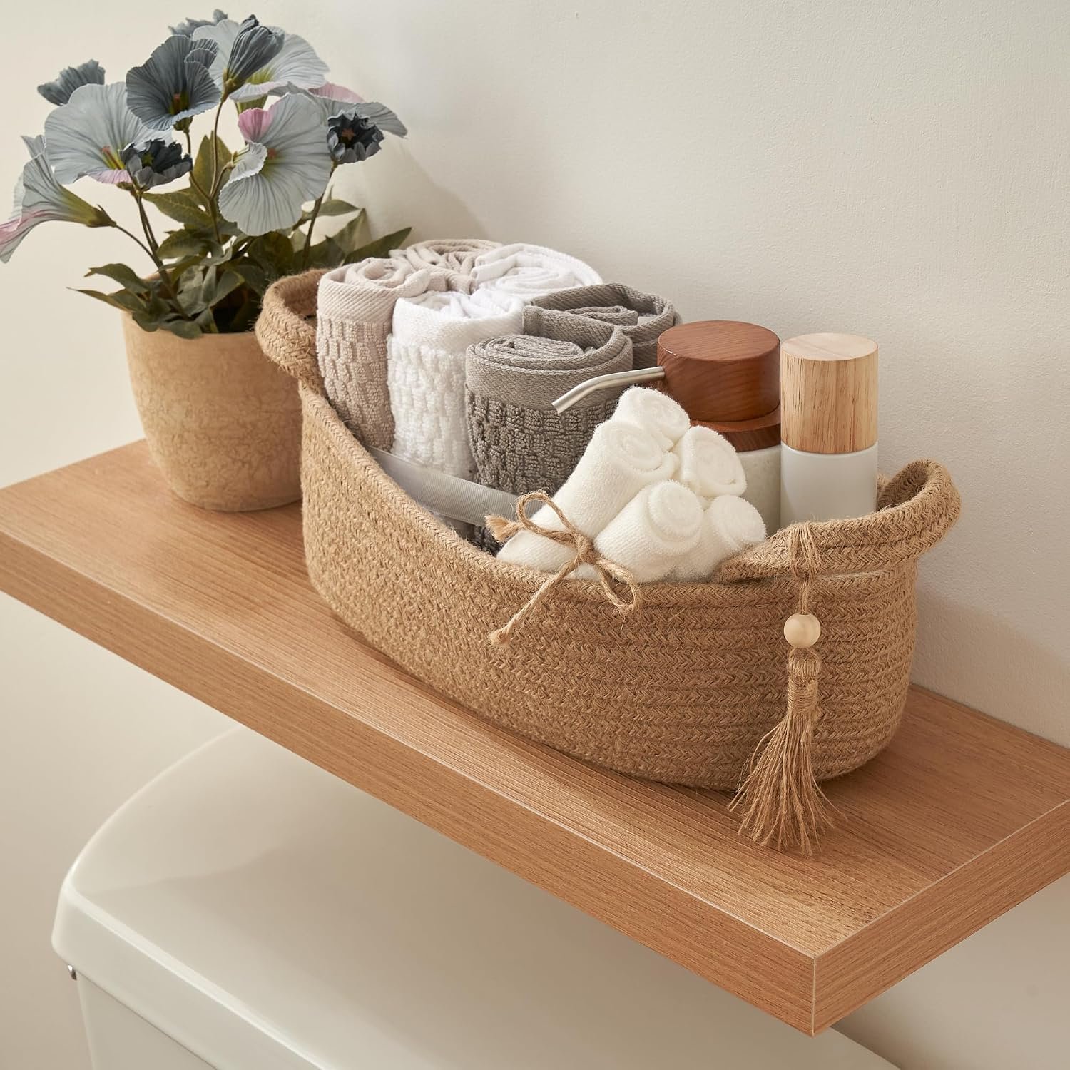 Decorative Toilet Paper Basket—Boho-Style Jute And Cotton Rope Woven Basket (With Tassels)
