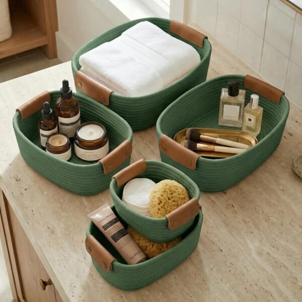 Premium 5-Piece Storage Basket Set—Sturdy Cotton Rope Woven Baskets