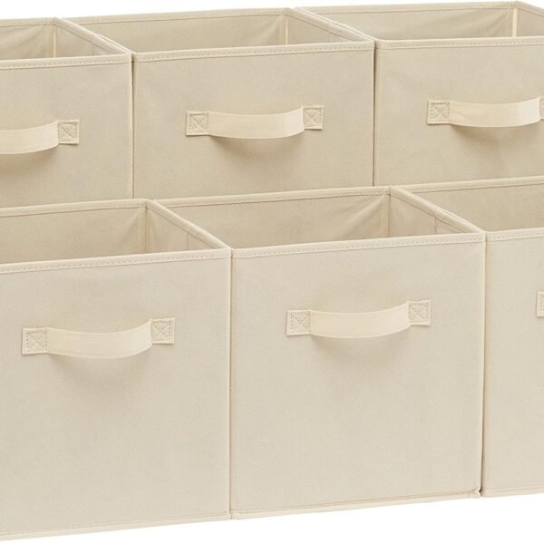 Foldable Fabric Storage Cubes with Handles (6-Piece Set) — Sturdy and durable, beige