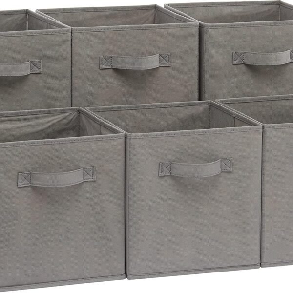 Collapsible fabric storage cube with handles (6-pack)—sturdy and durable, gray